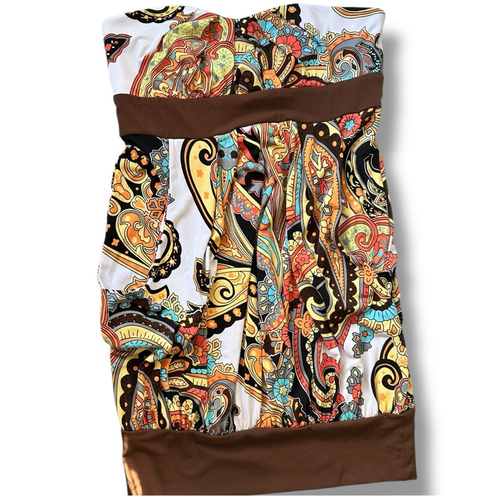 XOXO Y2K Multicolor Paisley Strapless Blouse Dress POCKETS Stretch Size Medium
